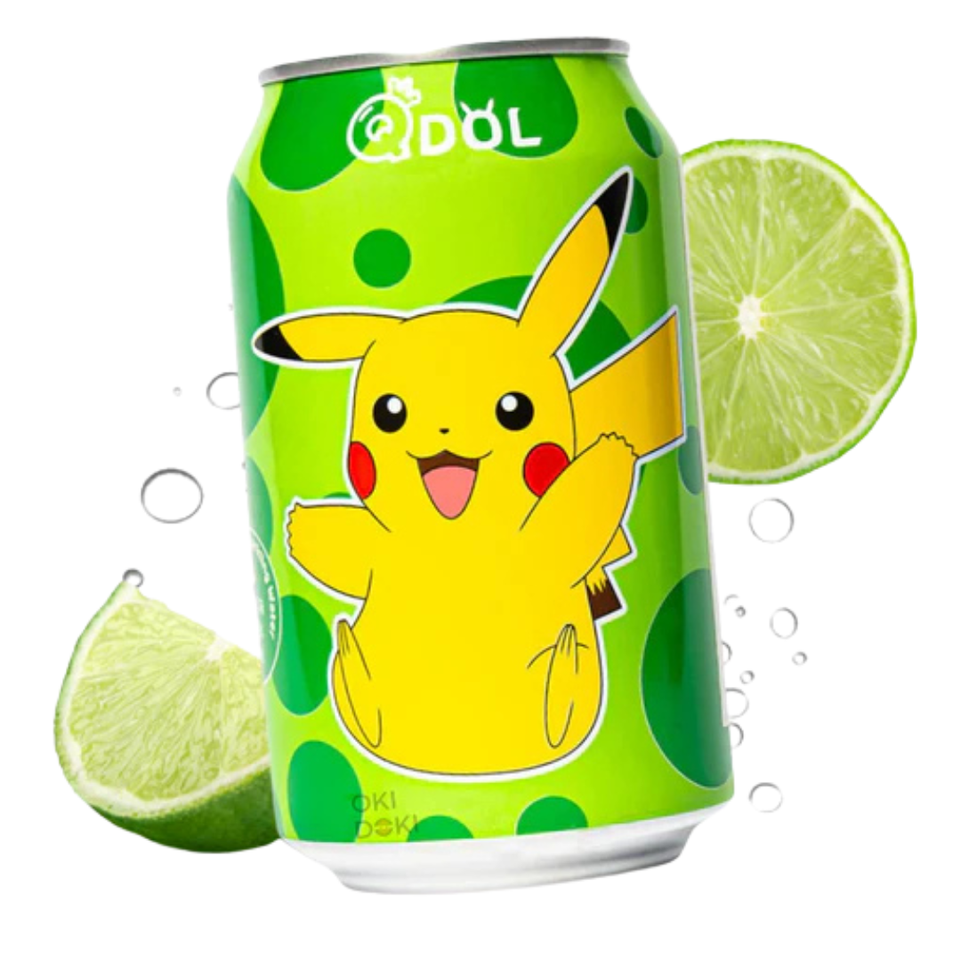 Qdol Pokemon Pikachu Lime Sparkling Water - includes 15c DRS Fee