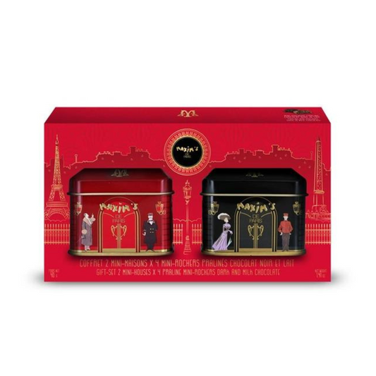 Maxim's Gift-pack 2 red & black mini-house tins with rochers