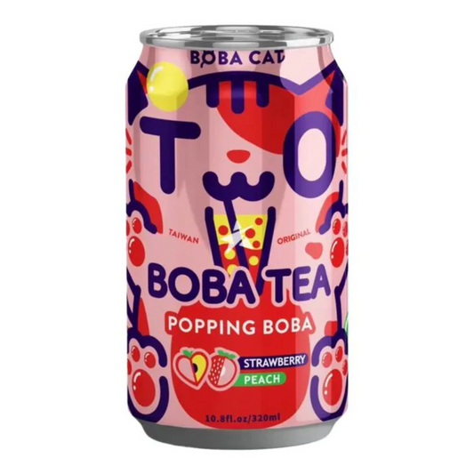 Boba Cat Strawberry and Peach Boba Tea 315ml - includes 15c DRS Fee