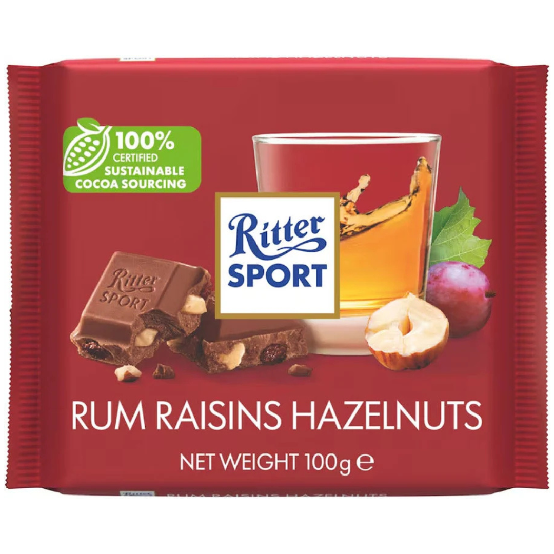 Ritter Sport Rum Raisin & Hazelnuts Milk Chocolate 100g